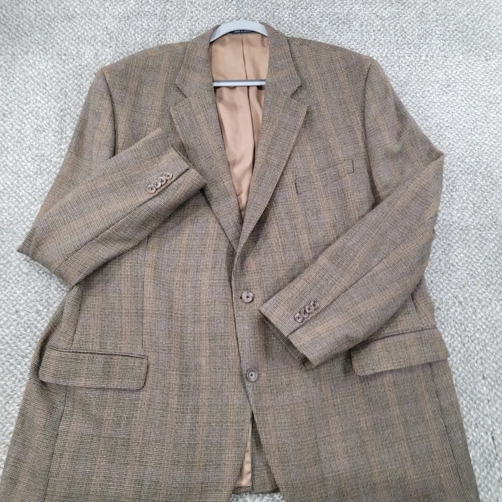 Cremieux Mens 52L Brown Plaid 100% Wool 2 Button Blazer Sport Coat Made Canada